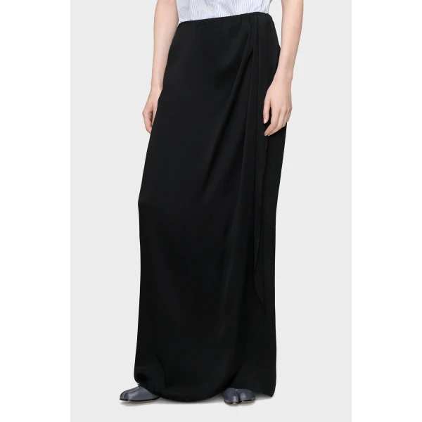 Maison Margiela Silk Draped Skirt in Black | Maxi Skirts | Coveti