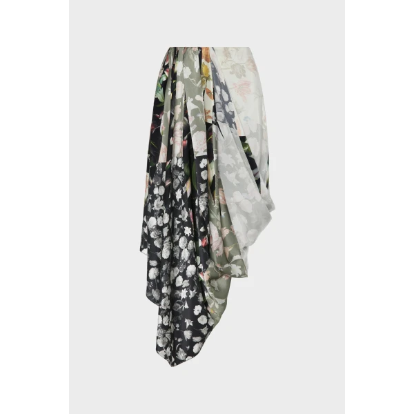 Maison Margiela Silk Floral Draped Skirt in Ivory | Midi Skirts | Coveti