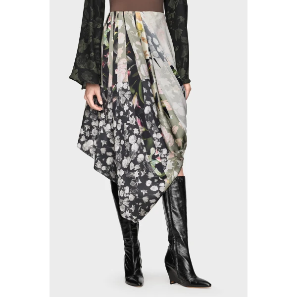 Maison Margiela Silk Floral Draped Skirt in Ivory | Midi Skirts | Coveti