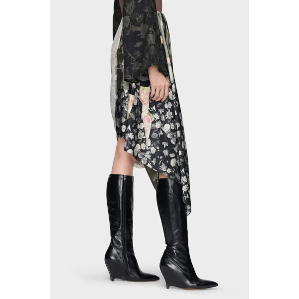 Maison Margiela Silk Floral Draped Skirt in Ivory | Midi Skirts | Coveti