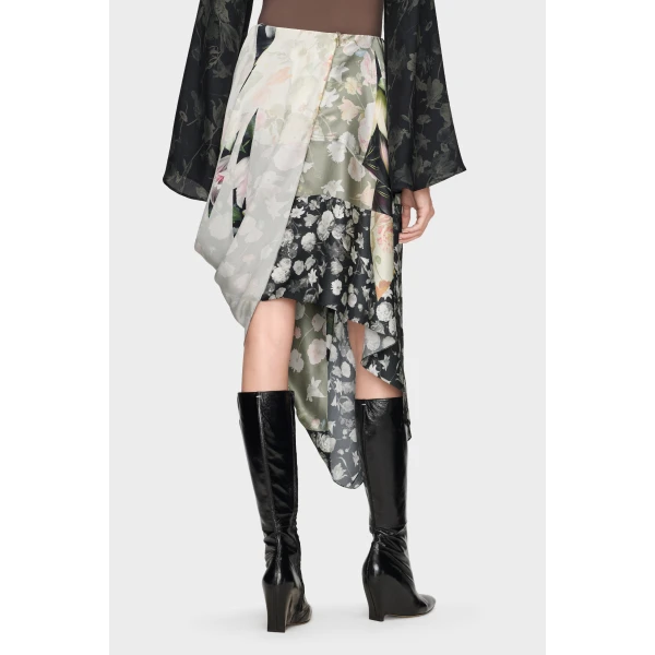 Maison Margiela Silk Floral Draped Skirt in Ivory | Midi Skirts | Coveti