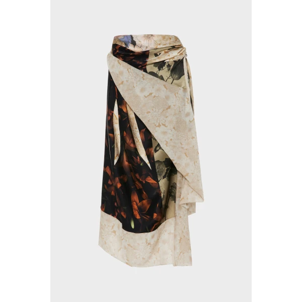 Maison Margiela Silk Floral Midi Skirt in Ivory | Midi Skirts | Coveti