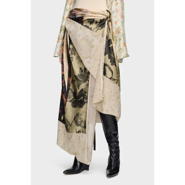 Maison Margiela Silk Floral Midi Skirt in Ivory | Midi Skirts | Coveti
