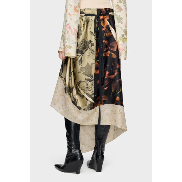 Maison Margiela Silk Floral Midi Skirt in Ivory | Midi Skirts | Coveti