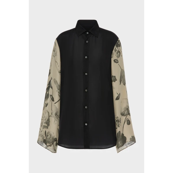 Maison Margiela Silk Floral Shirt in Black | Shirts | Coveti