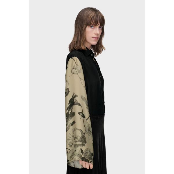 Maison Margiela Silk Floral Shirt in Black | Shirts | Coveti