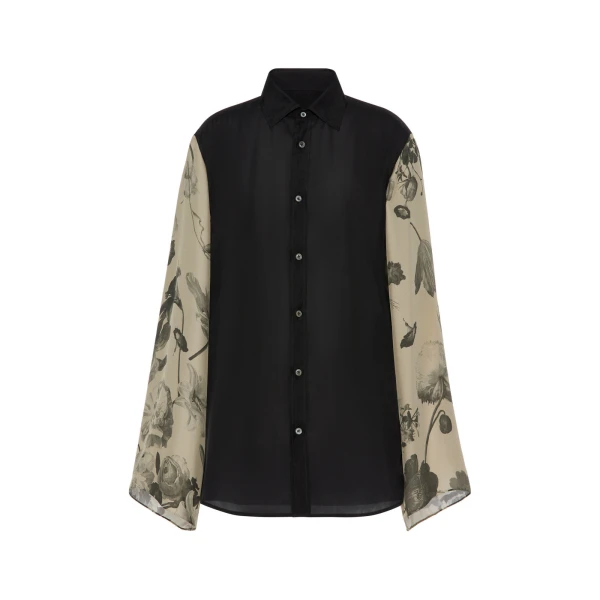 Silk Floral Shirt in Black