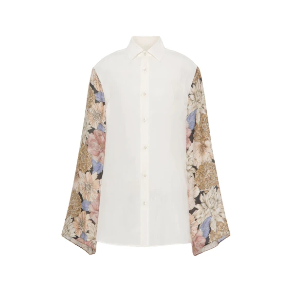 Silk Floral Shirt in Ivory