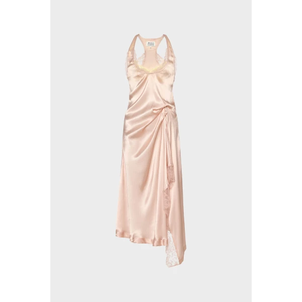 Maison Margiela Silk Lace Slip Midi Dress in Blush | Midi Dresses | Coveti