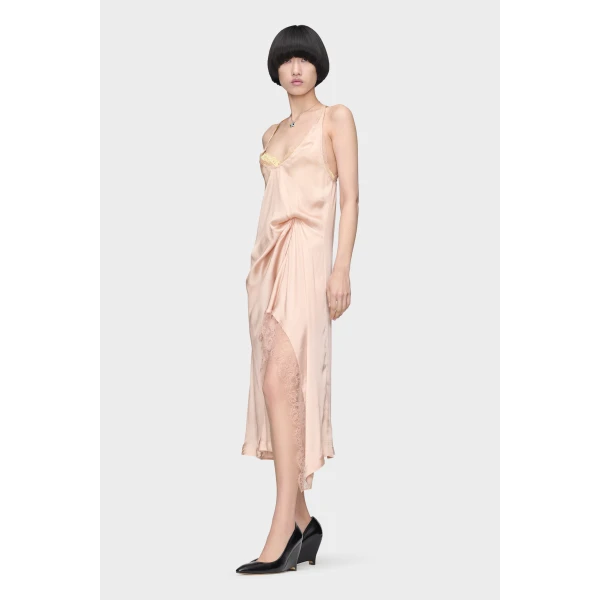 Maison Margiela Silk Lace Slip Midi Dress in Blush | Midi Dresses | Coveti