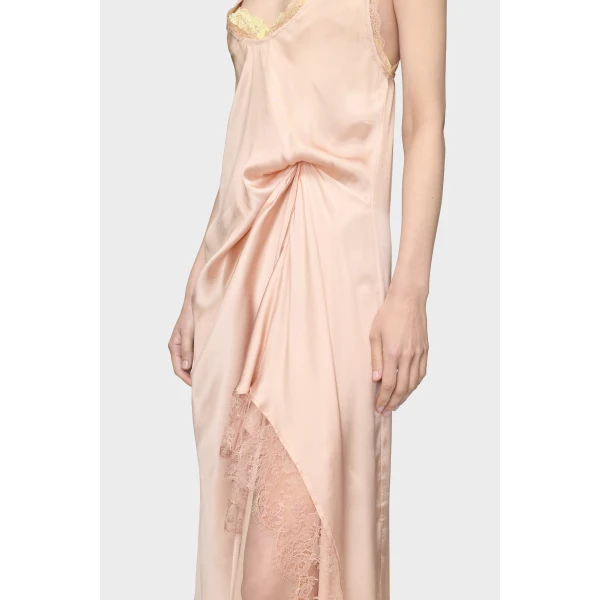 Maison Margiela Silk Lace Slip Midi Dress in Blush | Midi Dresses | Coveti