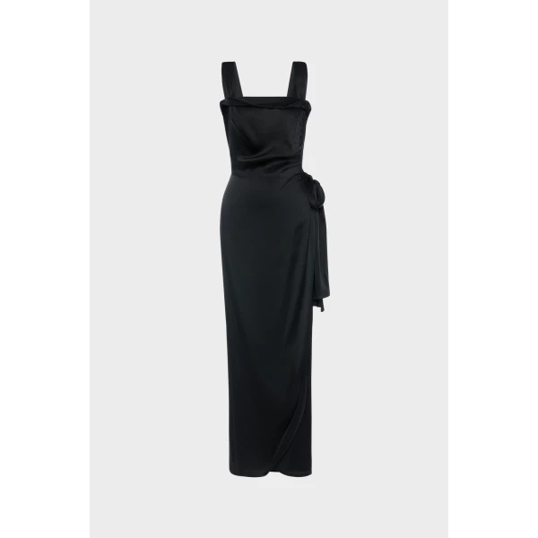 Maison Margiela Silk Satin Maxi Dress in Black | Maxi Dresses | Coveti