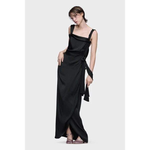 Maison Margiela Silk Satin Maxi Dress in Black | Maxi Dresses | Coveti