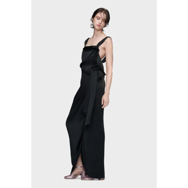 Maison Margiela Silk Satin Maxi Dress in Black | Maxi Dresses | Coveti