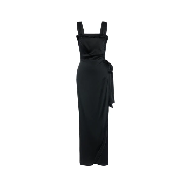 Silk Satin Maxi Dress in Black