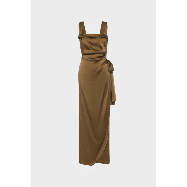 Maison Margiela Silk Satin Maxi Dress in Medium Brown | Maxi Dresses | Coveti