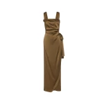 Maison Margiela Silk Satin Maxi Dress in Medium Brown | Coveti