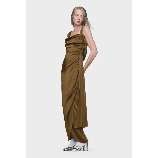 Maison Margiela Silk Satin Maxi Dress in Medium Brown | Maxi Dresses | Coveti