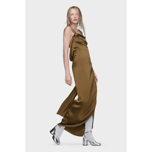 Maison Margiela Silk Satin Maxi Dress in Medium Brown | Maxi Dresses | Coveti