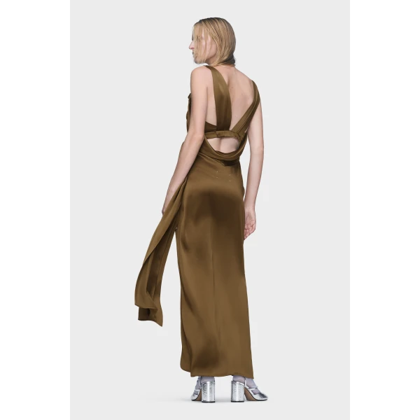 Maison Margiela Silk Satin Maxi Dress in Medium Brown | Maxi Dresses | Coveti