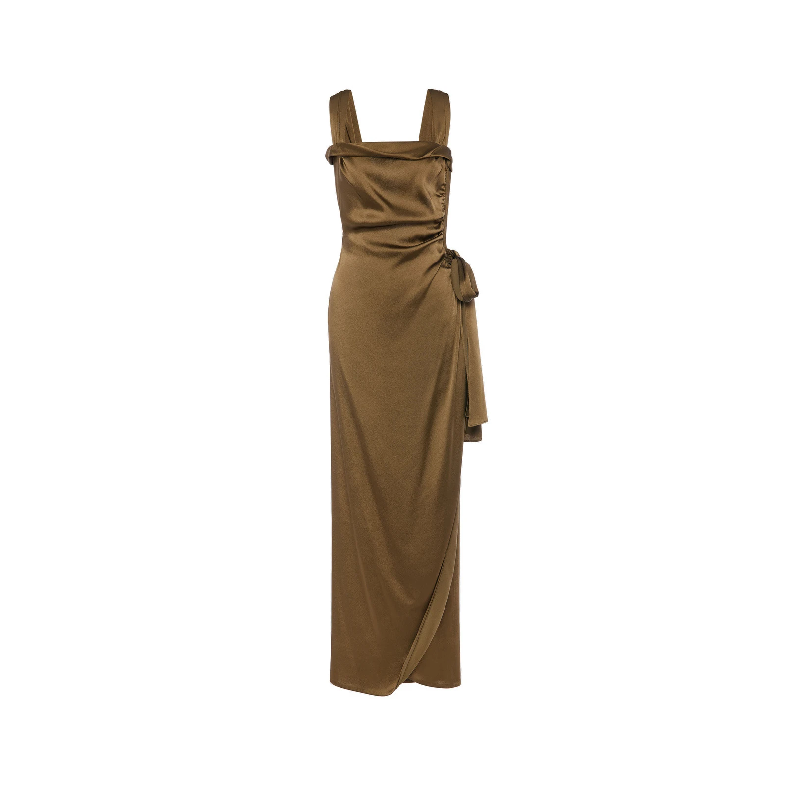 Maison Margiela Silk Satin Maxi Dress in Medium Brown Maison Margiela Silk Satin Maxi Dress in Medium Brown | Coveti