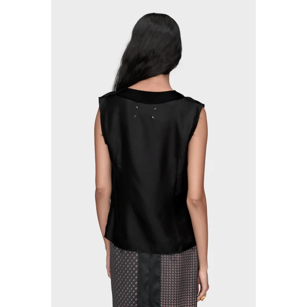 Maison Margiela Silk V-Neck Top in Black | Sleeveless | Coveti