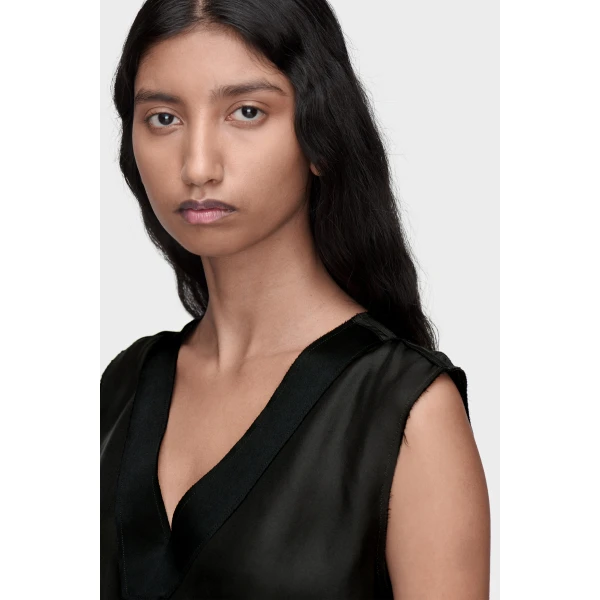 Maison Margiela Silk V-Neck Top in Black | Sleeveless | Coveti