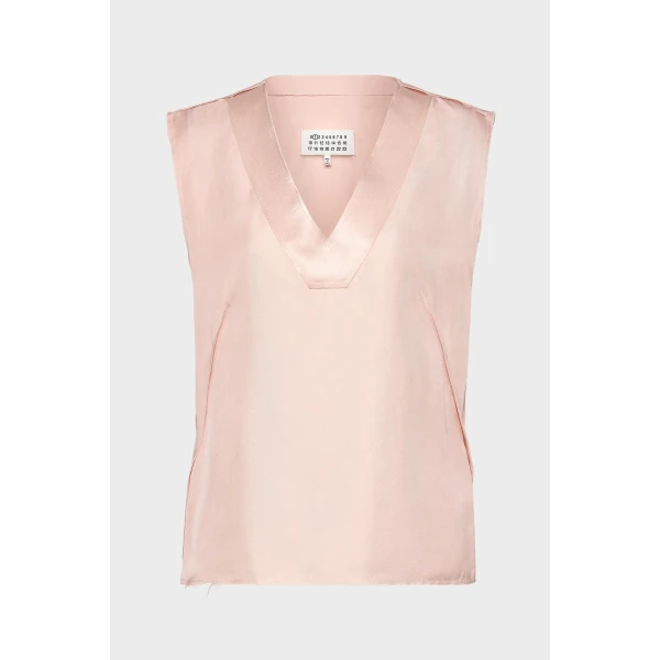 Maison Margiela Silk V-Neck Top in Pink | Sleeveless | Coveti