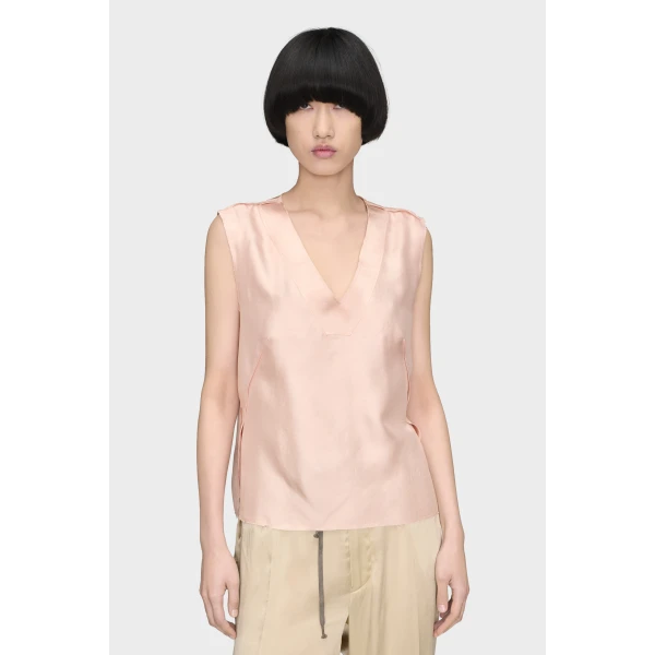 Maison Margiela Silk V-Neck Top in Pink | Sleeveless | Coveti