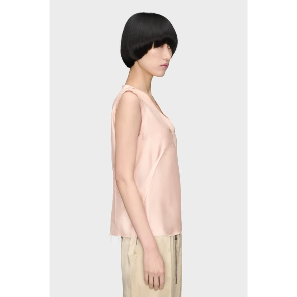 Maison Margiela Silk V-Neck Top in Pink | Sleeveless | Coveti