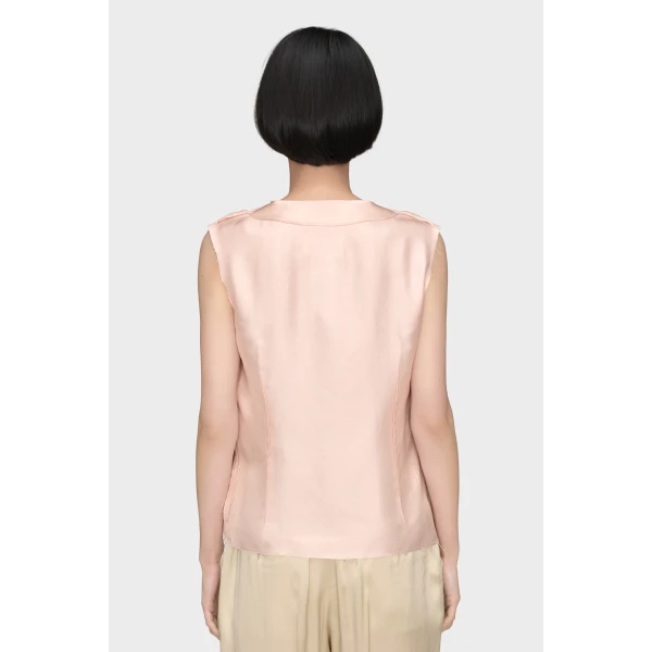 Maison Margiela Silk V-Neck Top in Pink | Sleeveless | Coveti