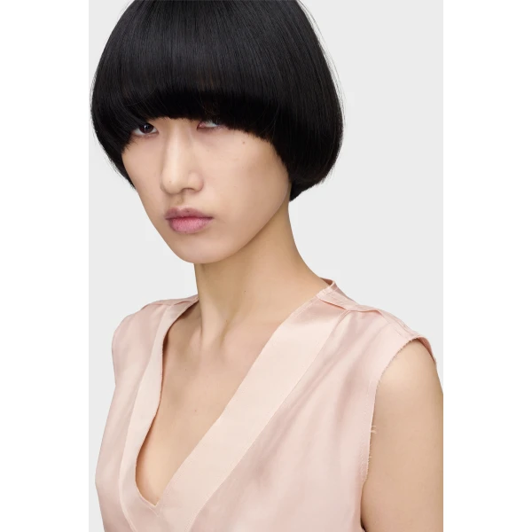 Maison Margiela Silk V-Neck Top in Pink | Sleeveless | Coveti