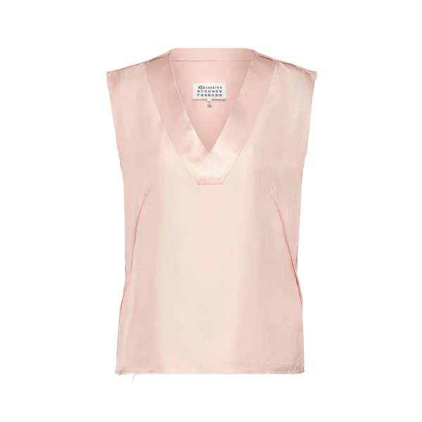 Silk V-Neck Top in Pink