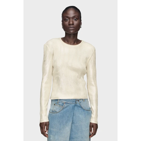 Maison Margiela Silver Print Long-Sleeve Top in Dirty Wash | Long Sleeve | Coveti