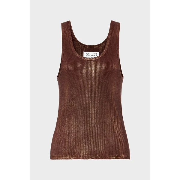 Maison Margiela Silver Print Tank Top in Beige | Sleeveless | Coveti