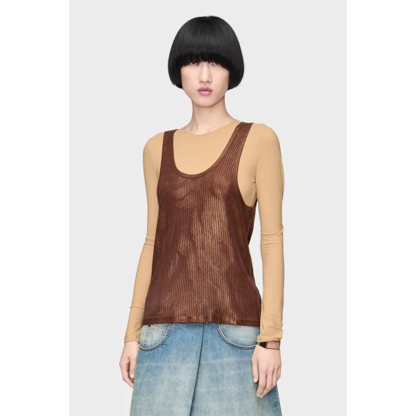 Maison Margiela Silver Print Tank Top in Beige | Sleeveless | Coveti