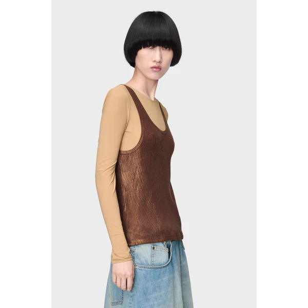 Maison Margiela Silver Print Tank Top in Beige | Sleeveless | Coveti