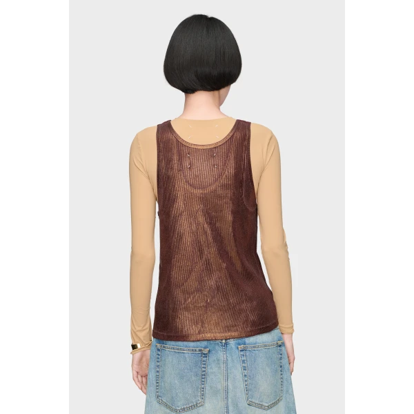 Maison Margiela Silver Print Tank Top in Beige | Sleeveless | Coveti