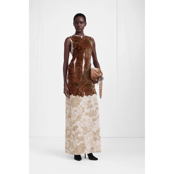 Maison Margiela Slashed Velvet Floral Maxi Dress in Bordeaux | Maxi Dresses | Coveti
