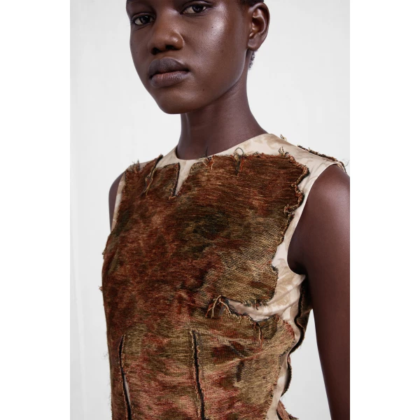 Maison Margiela Slashed Velvet Floral Maxi Dress in Bordeaux | Maxi Dresses | Coveti