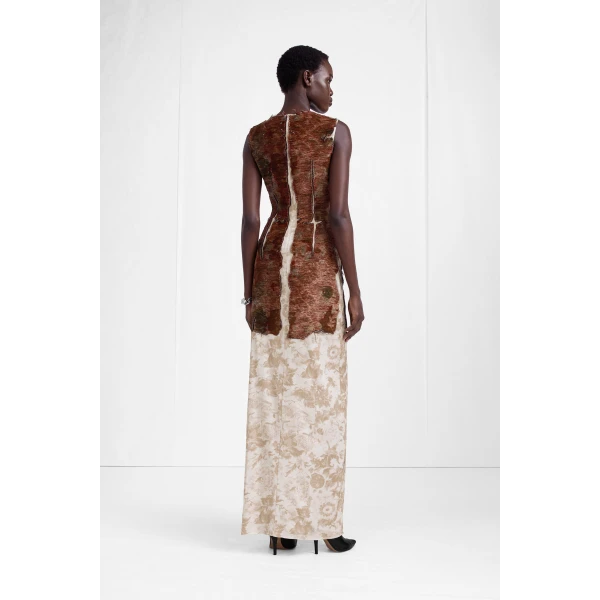 Maison Margiela Slashed Velvet Floral Maxi Dress in Bordeaux | Maxi Dresses | Coveti