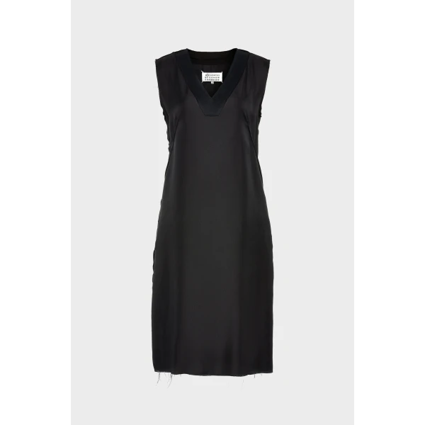 Maison Margiela Sleeveless Silk V-Neck Midi Dress in Black | Midi Dresses | Coveti