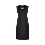 Maison Margiela Sleeveless Silk V-Neck Midi Dress in Black | Coveti
