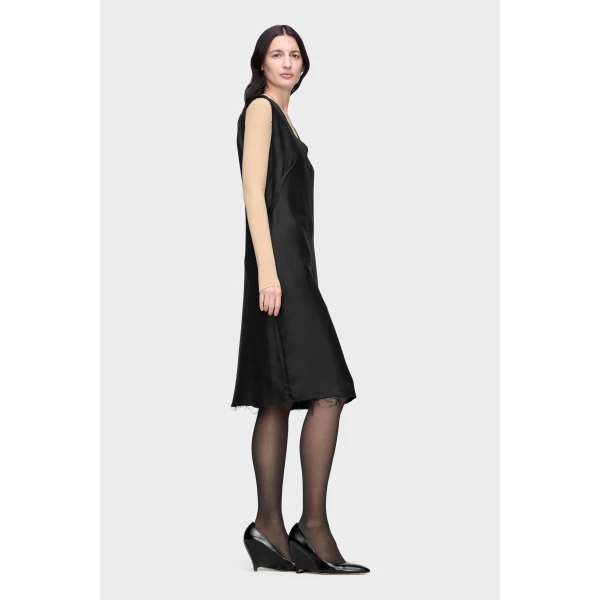 Maison Margiela Sleeveless Silk V-Neck Midi Dress in Black | Midi Dresses | Coveti