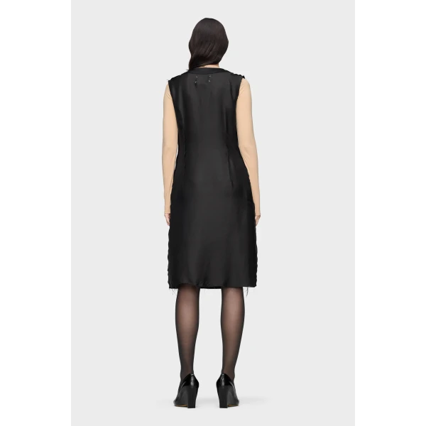 Maison Margiela Sleeveless Silk V-Neck Midi Dress in Black | Midi Dresses | Coveti