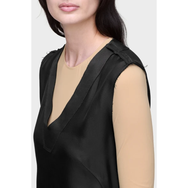 Maison Margiela Sleeveless Silk V-Neck Midi Dress in Black | Midi Dresses | Coveti