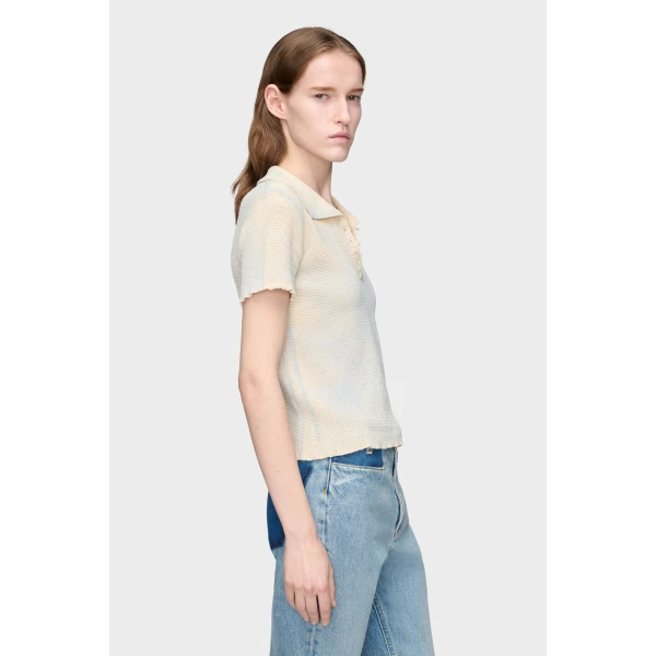 Maison Margiela Stamped Cotton Knit Polo in Pale Blue | Sweaters | Coveti