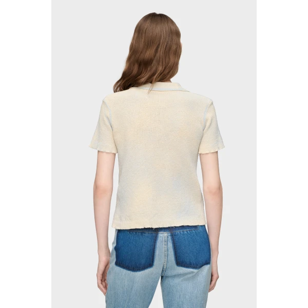Maison Margiela Stamped Cotton Knit Polo in Pale Blue | Sweaters | Coveti