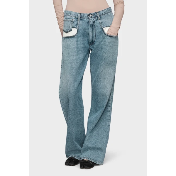 Maison Margiela Straight Jeans with Contrasted Pockets in Blue Jeans | Denim | Coveti