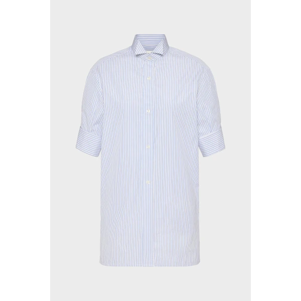 Maison Margiela Striped Cotton Short-Sleeve Shirt in White and Light Blue | Shirts | Coveti